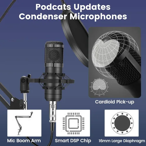 Miniatura 4 de Brvomussy Paquete de equipo de podcast para 2, interfaz de audio con micrófonos condensadores con cambiador de voz para jugadores, mezclador