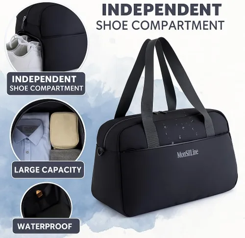 Miniatura 3 de Bolsa de gimnasio para mujeres y hombres con compartimento para zapatos, bolsa de lona pequeña impermeable para viajes, deportes, fin de semana