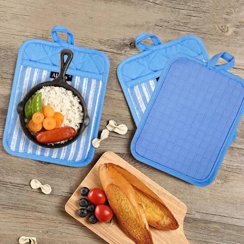 Miniatura 6 de Alselo Juego de 3 agarraderas de silicona resistentes al calor y antideslizantes, almohadillas calientes profesionales para horno con bolsillos