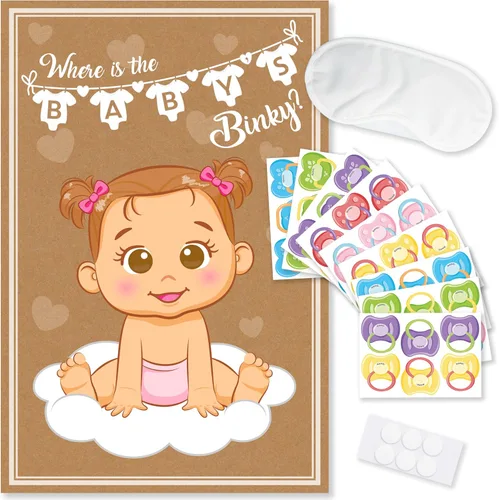 Miniatura 8 de Fiesta Hearty Pin el chupete en el bebé, juego de baby shower - Blue Boy 1 póster grande, 56 calcomanías coloridas de Binky, 1 cinta adhesiva
