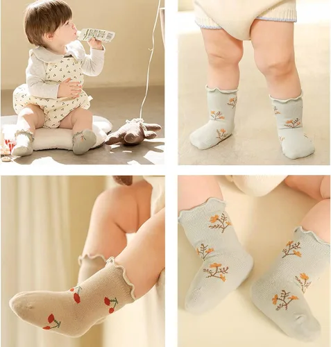 Miniatura 5 de WATOCHE Calcetines para bebés y niñas pequeñas, con volantes, calcetines de vestir con volantes, calcetines antideslizantes para bebés, lindos