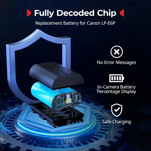 Miniatura 5 de SMALLRIG Juego de cargador de batería para cámara Canon LP-E6P, batería de 2520mAh, carga rápida de doble ranura, pantalla LCD para Canon EOS R6V