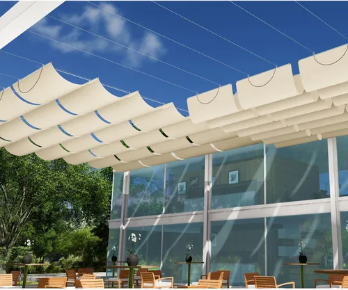 Miniatura 7 de E&K Sunrise - Toldo retráctil para pérgola, cubierta de sombra, toldo colgante de alambre deslizante, tela de sombra de repuesto, pantalla ondulada