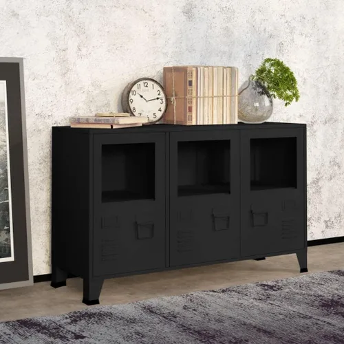 Armario de almacenamiento industrial de metal con 3 puertas, armario de almacenamiento de piso negro, gabinete de almacenamiento multiusos con