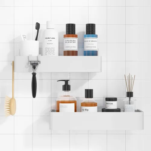Miniatura 16 de Kitsure Organizador de ducha – Paquete de 2 organizadores de ducha adhesivos, estantes de metal inoxidables, organizadores de baño sin taladrar