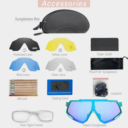 Miniatura 6 de Youth Viper Polarized Sunglasses for Kid Boys Girls Age 10-15 4 Interchangeable Lenses UV400 Glasses for Cycling Baseball Verde+azul