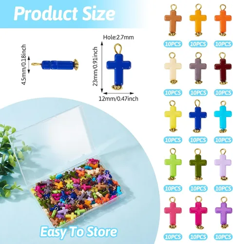 Miniatura 2 de Dijes de cruz para pulseras, colgantes de cruz de colores, dijes colgantes de cruz de religión para llavero de Pascua, manualidades, collares