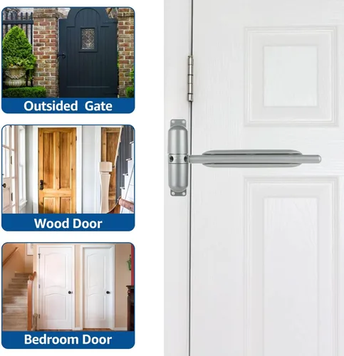 Miniatura 5 de 2 cierrapuertas automático de seguridad, bisagra de puerta de cierre ajustable para convertir puertas con bisagras en cierre automático, Negro