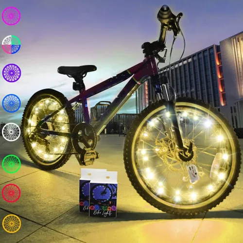 Miniatura 8 de TINANA Paquete de 2 luces LED para rueda de bicicleta, luces ultrabrillantes impermeables para radios de bicicleta, decoración de ciclismo