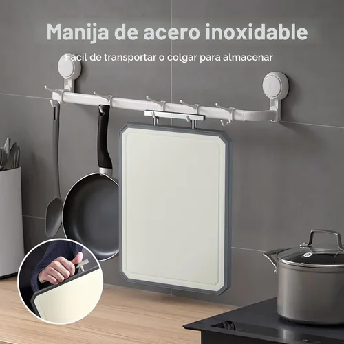 Miniatura 7 de SNOWCLAD Tabla de cortar de acero inoxidable, juego de tablas de cortar de acero de doble cara para cocina, acero inoxidable/paja de trigo, PP