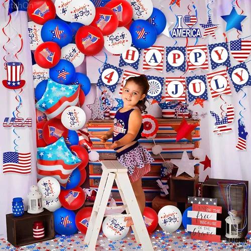 Miniatura 5 de KatchOn, Juego de pancartas con texto en inglés «Happy 4th of July», enormes, paquete de 37, globos del 4 de julio para decoraciones del 4 de julio
