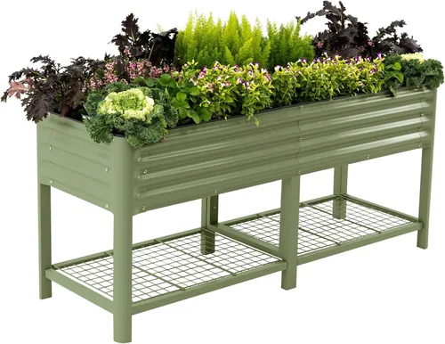 Miniatura 21 de Cama de jardín elevada rodante - Serie V, camas de jardín de 2' x 4' con patas y estante de almacenamiento para patio y porche, capacidad