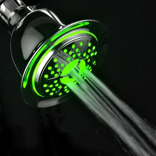 Miniatura 5 de PowerSpa - Cabezal de ducha LED cromado de 4 ajustes con tecnología de boquilla de presión turbo de chorro de aire; 7 colores de luces LED cambian
