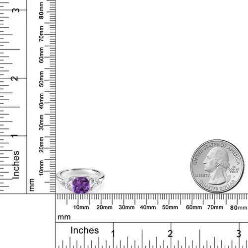 Miniatura 39 de 925 Sterling Silver Gemstone Birthstone and White Moissanite 3-Stone Engagement Ring for Women 7MM Cushion and 5MM Trillion Accents Three Stone