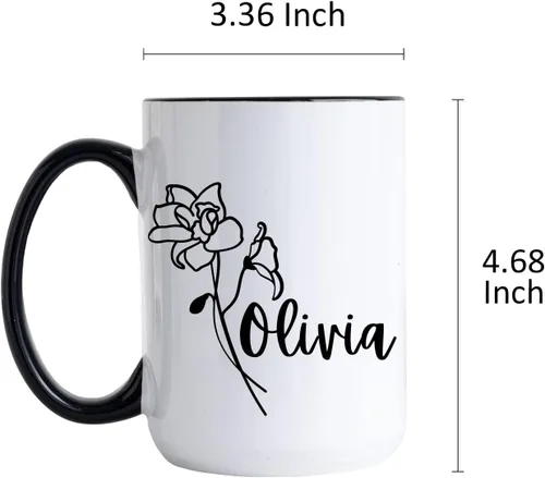 Miniatura 3 de HELLO ACCESORIES Personalized Coffe Mug Initial Coffee Mug Ceremic Cup Personalized Gift Birth Flower Mug Tea Cup Customized Coffee Cup