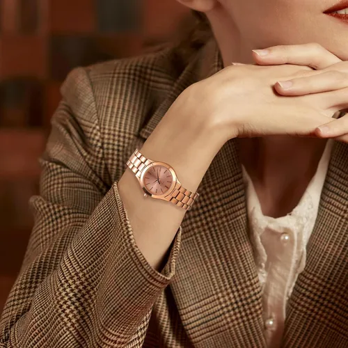Miniatura 6 de BUREI Reloj de negocios para mujer con fecha de día, movimiento de cuarzo analógico, pulsera de acero inoxidable de oro plateado, reloj de moda