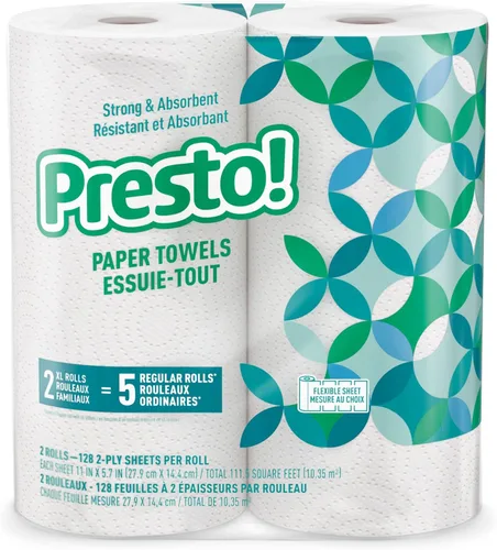 Miniatura 2 de Marca Amazon - Presto! Toallas de papel de cocina - Flex-a-Size, rollo familiar de 128 hojas, 16 rollos (8 paquetes de 2)