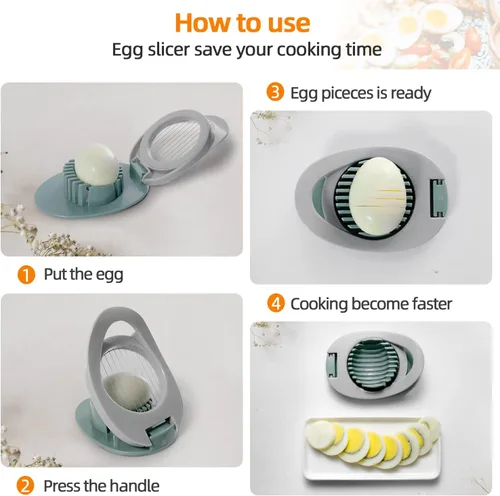 Miniatura 6 de Paquete de 2 rebanadores de huevos para huevos duros, cortador de huevos Dokpod para huevos duros, cortador de huevos duros de alambre de acero