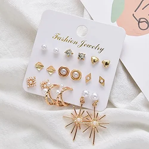 Miniatura 5 de Juego de 56 pares de aretes para mujer, aretes de aro de perla, varios aretes de tuerca, joyería simple y linda