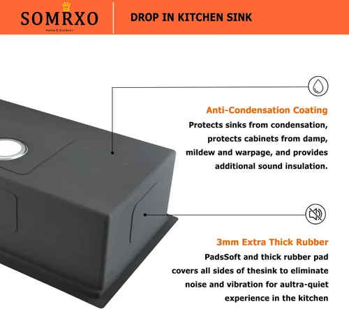 Miniatura 8 de Fregadero de cocina dorado de 32 x 19 pulgadas, acero inoxidable de calibre 16, fregadero de cocina dorado de 10 pulgadas de profundidad, incluye