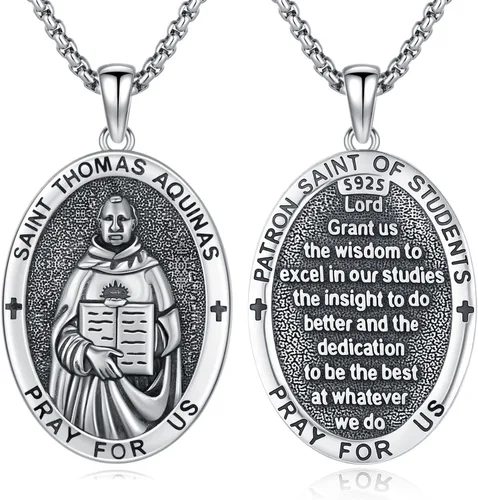 Miniatura 575 de Collar con colgante de plata de ley 925 con medalla de San Patrón, joyería religiosa para hombres y mujeres, con cadena de acero inoxidable 316L