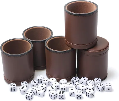 Miniatura 9 de Paquete de 5 Copas Agitadoras de Dados de Cuero PU Forradas de Fieltro de Terciopelo con 30 Dados de Puntos para Bar Fiesta Juegos de Dados Yahtzee