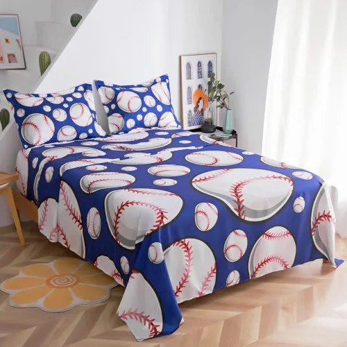 Miniatura 2 de ADASMILE A & S - Juego de sábanas de béisbol para niños y adolescentes, tamaño individual, con impresión 3D de pelota azul, sábanas deportivas