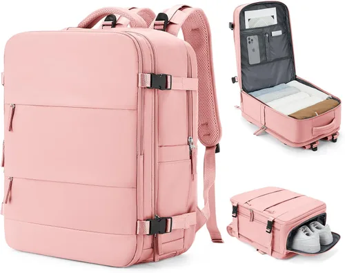 Miniatura 77 de coowoz Mochila grande de viaje para mujeres y hombres, mochila de transporte, mochila para senderismo impermeable, mochila deportiva para Rosa