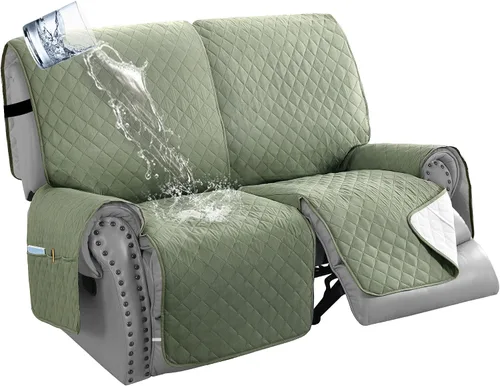 H.VERSAILTEX Funda de sofá reclinable 100% impermeable con bolsillo para 2 asientos, antideslizante, suave, lavable, protector de muebles