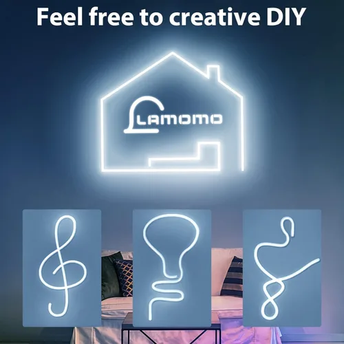 Miniatura 4 de Lamomo - Tira de luces LED RGB de neón, 16.4 pies de luces de cuerda LED de neón con control remoto por aplicación, sincronización de música