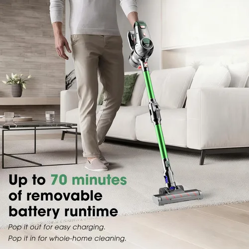 Miniatura 4 de TRPYD Aspiradora inalámbrica, mejorada de 15 KPA en 70 minutos, potente succión, recargable, ligera, aspiradora de caña flexible de 180°