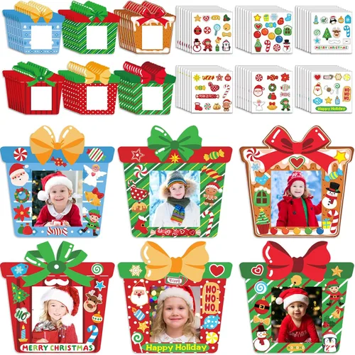 Funrous 24 Piezas Marcos de Fotos Navideños Ornamentos Manualidades Regalo a Granel Marcos de Fotos Colgantes Ornamentos DIY de Madera Decoración de