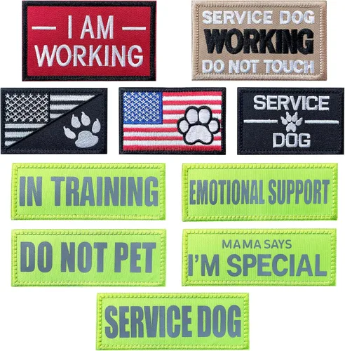 J.CARP 10 Piezas Parches para Perros de Servicio, con texto en inglés «Don't Pet in Training», «Do Not Touch I'm Special», insignia emblema parche