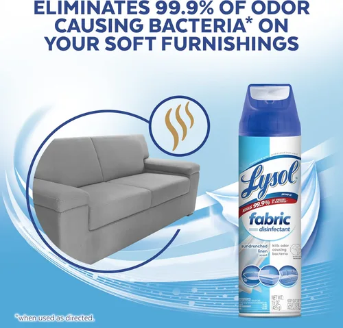 Miniatura 4 de Lysol Spray desinfectante para telas, sanitizante y antibacteriano, para desinfectar y desodorizar mobiliario suave, lino bañado por el sol 15 FL.