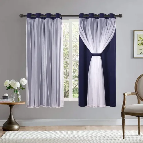 Miniatura 29 de BONZER Cortinas opacas con superposición transparente, mezcla y combina paneles de ventana de doble capa con aislamiento térmico para sala de estar