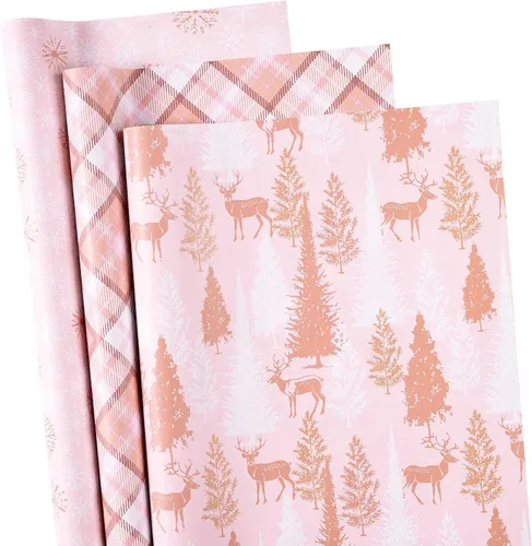 Miniatura 13 de RUSPEPA Juego de papel de regalo de Navidad negro y dorado, mini rollo, papel de regalo navideño con lámina dorada con árbol, copo de nieve y diseño