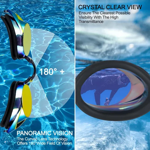 Miniatura 4 de Gafas de natación, paquete de 2 gafas de natación con protección UV antivaho para adultos, hombres, mujeres, jóvenes Verde/Negro y oro