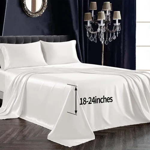 Miniatura 38 de SiinvdaBZX Juego de sábanas de satén de 4 piezas tamaño King, ultra sedosas y suaves, sábanas de cama King de satén azul marino con bolsillo