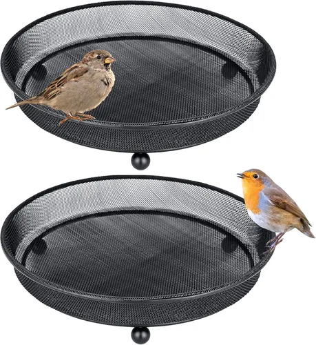iBorn Juego de Comederos de Suelo 2 Bandejas de Semillas para Aves Bandeja de Alimentación para Aves Salvajes de Malla con Base Elevada de Metal,
