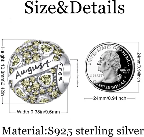Miniatura 3 de Tedit Dijes de piedra natal de plata de ley 925, cuentas caladas con corazón de amor para pulseras y collares con circonita cúbica 5A, regalo