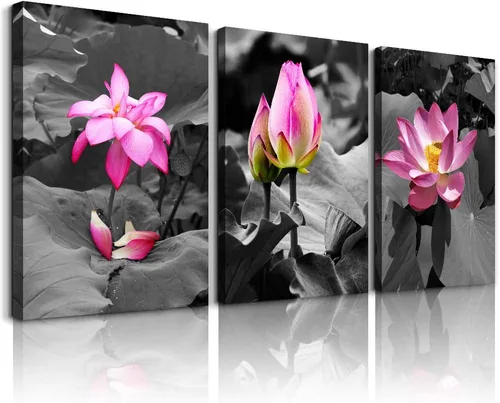 Miniatura 10 de Pinturas de decoración de pared para sala de estar, baño, habitación, cocina, familia, oficina, ilustraciones blanco y negro azul, rosa, flores, 12