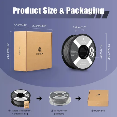 Miniatura 6 de R QIDI TECHNOLOGY Filamento PLA Mate 1.75mm, Filamento de Impresora 3D PLA Rapido Mate Carrete de 1kg (2.2lbs), Adecuado para Impresión de Alta Gris