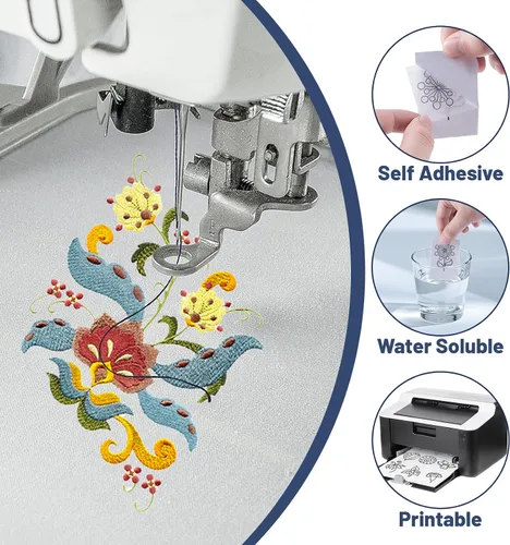 Miniatura 3 de Estabilizador de bordado soluble en agua, adhesivo 8 unidades, 8.3 x 11.7 pulgadas, imprimible para lavar lejos para imprimir o dibujar patrones