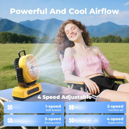 Miniatura 4 de Ventilador Portátil de Camping de 30000mAh con Linterna RGB, Alimentado por Batería Recargable Oscilante con 4 Velocidades de Viento Pantalla LED