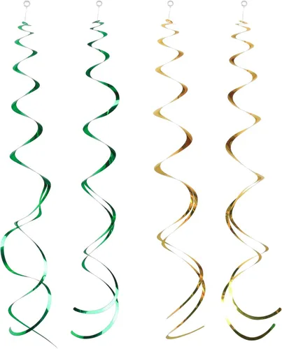 Guzon 24 piezas de serpentina de plástico para colgar en espiral de fiesta de oro verde para techo, boda de cumpleaños, baby shower, aula, color