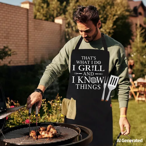 Miniatura 7 de Divertidos delantales de parrilla para hombres, delantal de cocina para barbacoa con 2 bolsillos, correa ajustable para el cuello y lazos de 40