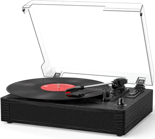 Tocadiscos de vinilo vintage con altavoces integrados, tocadiscos de 3 velocidades por correa, reproducción Bluetooth, grabación USB/TF, parada