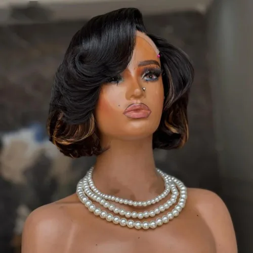 Miniatura 5 de Pelucas de cabello humano con reflejos #1B/27, mezcla de rubios, color natural, con abuelitos, invisible HD, 13x4, encaje frontal, pelucas