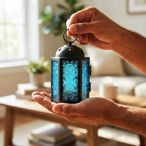 Miniatura 6 de VELA LANTERNS - Juego de 4 linternas para velas tea light, estilo mini marroquí, de 4.25" de tamaño pequeño, decorativas para mesa o colgar, metal