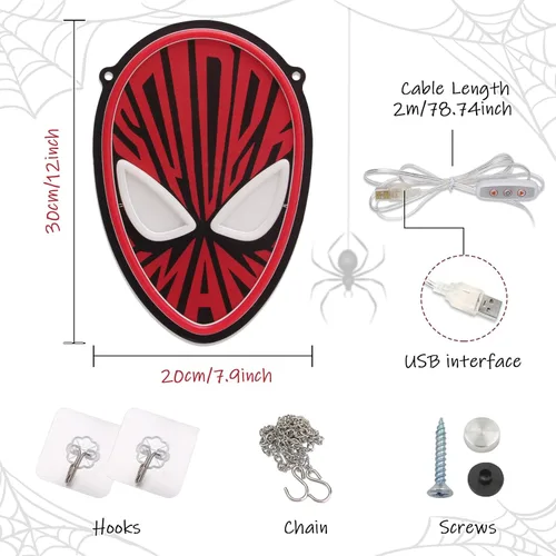Miniatura 5 de Letreros de neón de Spider-Man, luces LED de neón de anime, alimentadas por USB para decoración de pared, arte, recámara, fans de Mar-vel, guarida